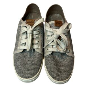 OluKai tan/gray sneakers with fold down heel and laces size 7